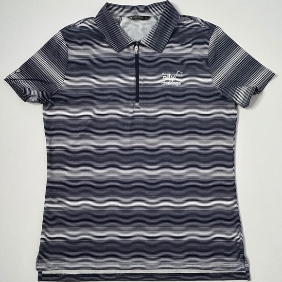 Levelwear The Ally Challenge Golf Polo Shirt Striped Navy White Large L/G - Picture 2 of 9